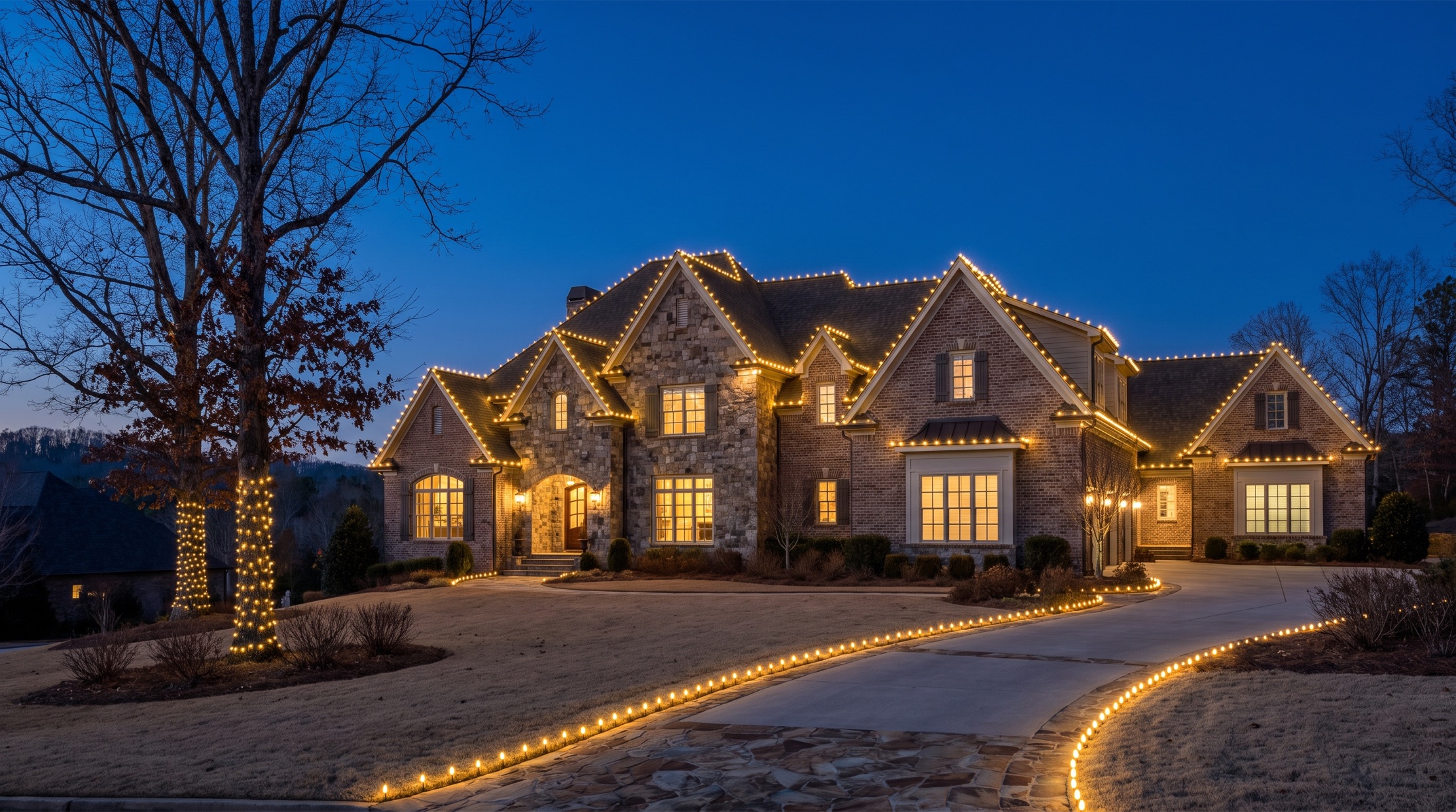 Design visualization of a North Georgia estate with custom Christmas lighting
