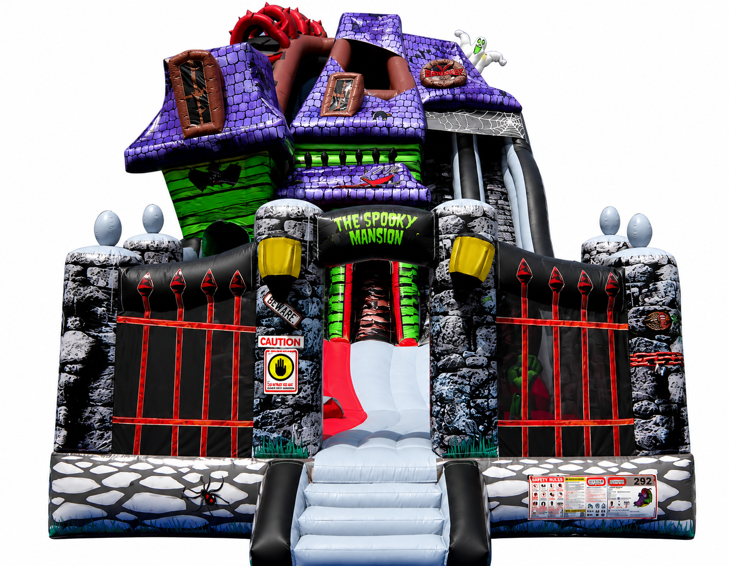 The Spooky Mansion triple lane Halloween slide front entrance