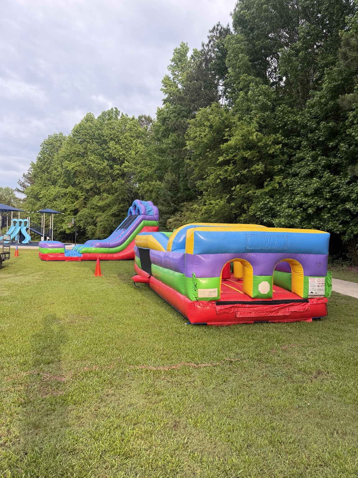 Dry slide and obstacle course at Johnson Elementary Field Day