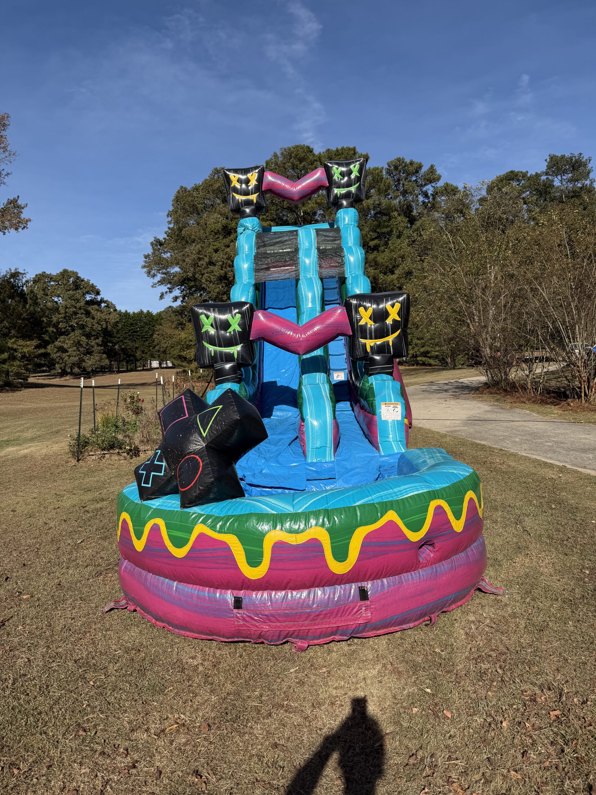 Live gamer-themed dual-lane inflatable slide setup